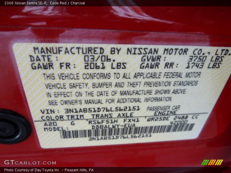 Code Red / Charcoal 2006 Nissan Sentra SE-R