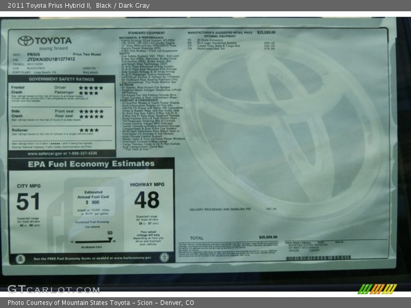 Black / Dark Gray 2011 Toyota Prius Hybrid II