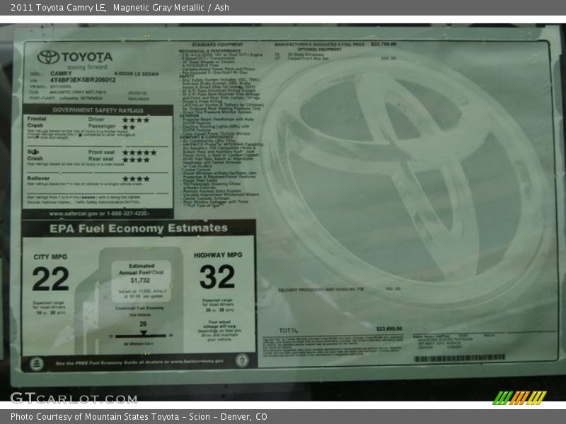 Magnetic Gray Metallic / Ash 2011 Toyota Camry LE