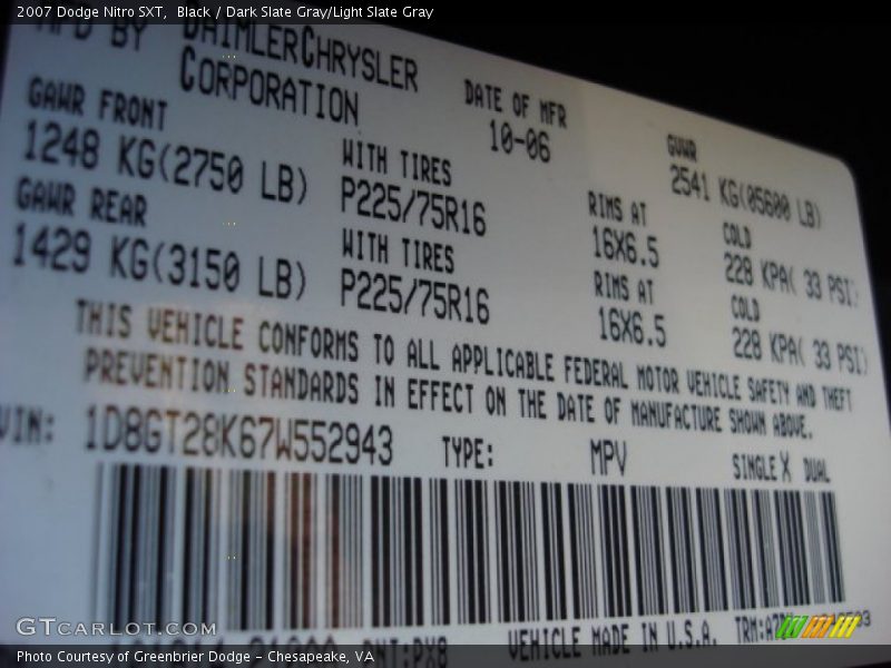 Black / Dark Slate Gray/Light Slate Gray 2007 Dodge Nitro SXT
