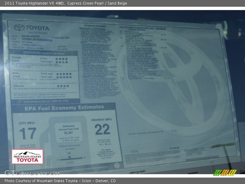 Cypress Green Pearl / Sand Beige 2011 Toyota Highlander V6 4WD