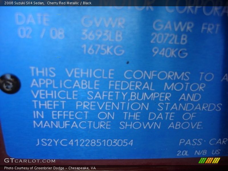 Cherry Red Metallic / Black 2008 Suzuki SX4 Sedan