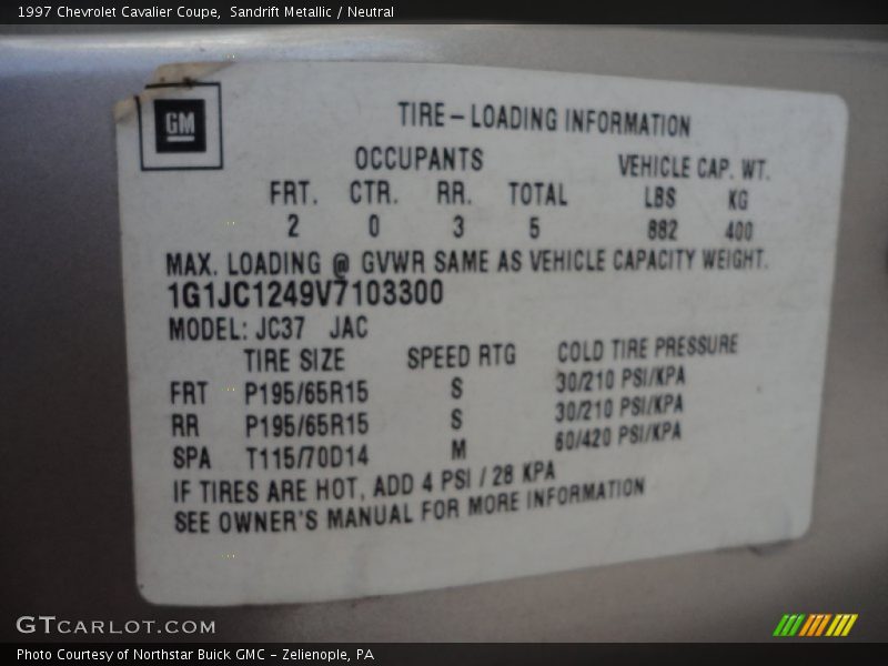 Sandrift Metallic / Neutral 1997 Chevrolet Cavalier Coupe
