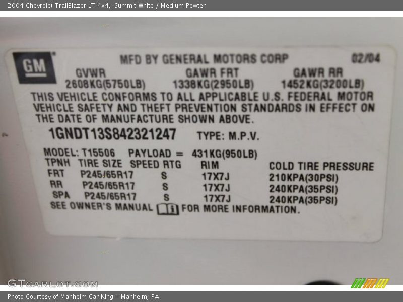 Summit White / Medium Pewter 2004 Chevrolet TrailBlazer LT 4x4