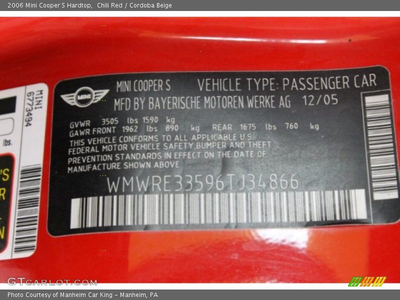 Chili Red / Cordoba Beige 2006 Mini Cooper S Hardtop
