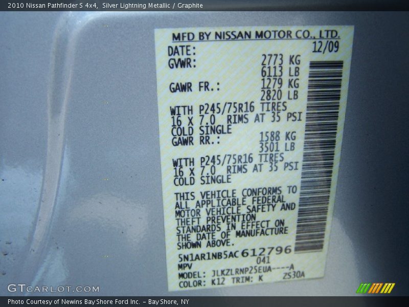 Silver Lightning Metallic / Graphite 2010 Nissan Pathfinder S 4x4