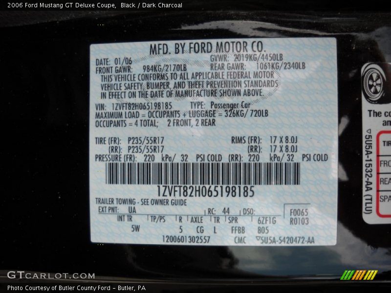 2006 Mustang GT Deluxe Coupe Black Color Code UA
