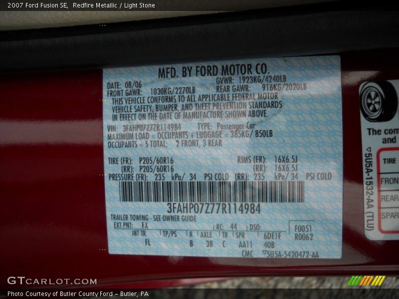 Redfire Metallic / Light Stone 2007 Ford Fusion SE