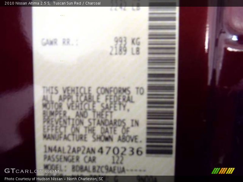 Tuscan Sun Red / Charcoal 2010 Nissan Altima 2.5 S
