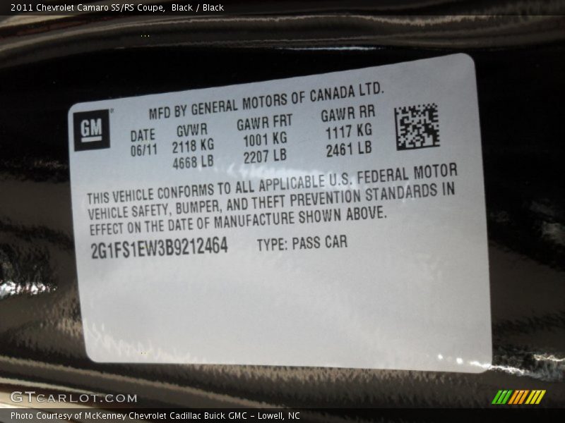 Black / Black 2011 Chevrolet Camaro SS/RS Coupe