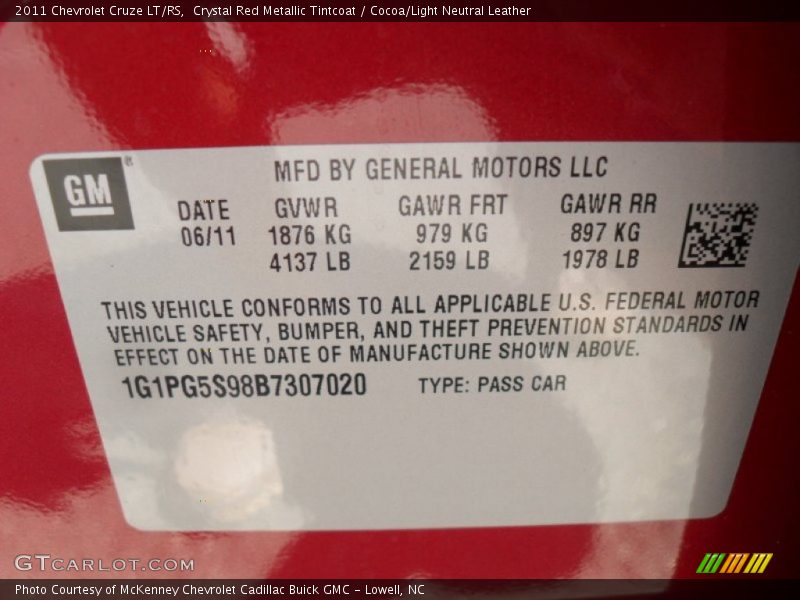Crystal Red Metallic Tintcoat / Cocoa/Light Neutral Leather 2011 Chevrolet Cruze LT/RS
