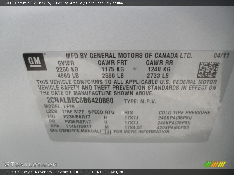 Silver Ice Metallic / Light Titanium/Jet Black 2011 Chevrolet Equinox LS