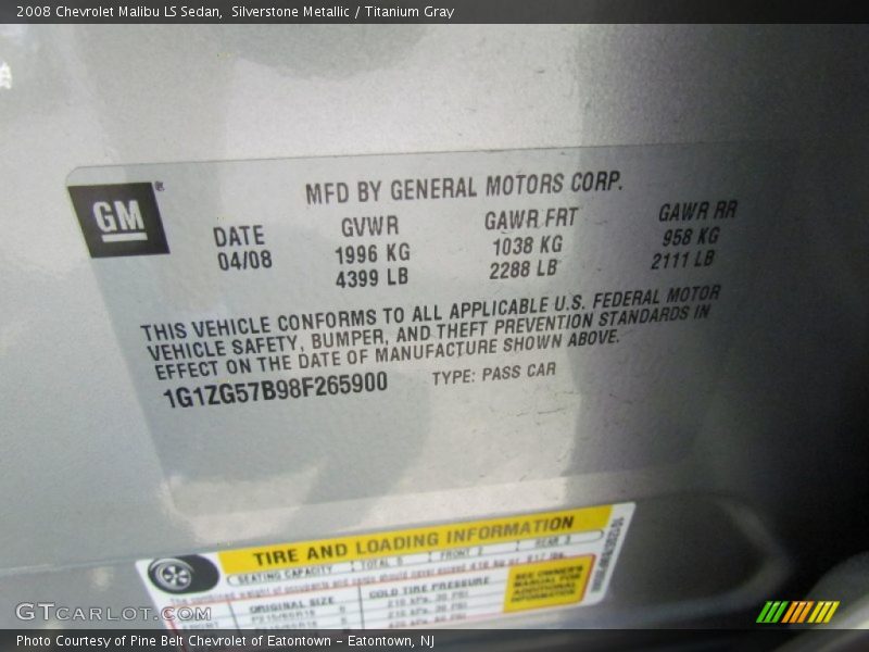 Silverstone Metallic / Titanium Gray 2008 Chevrolet Malibu LS Sedan