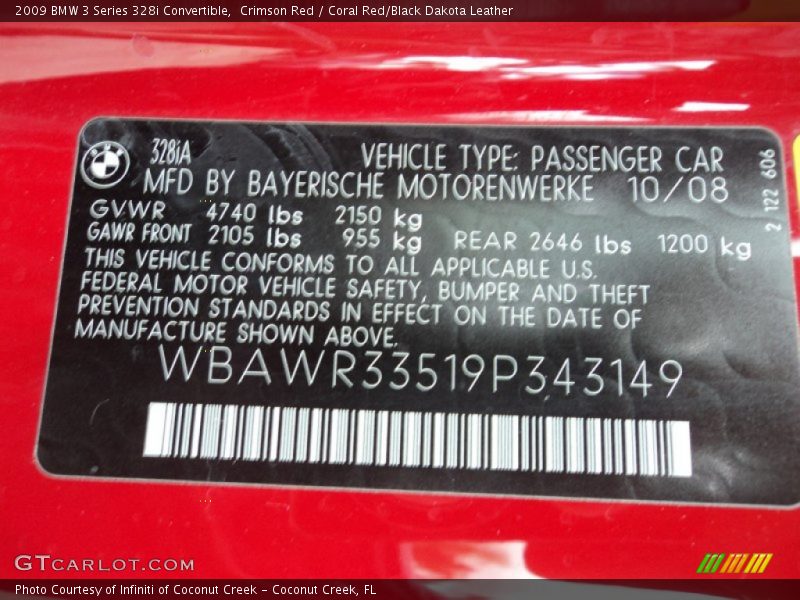 Crimson Red / Coral Red/Black Dakota Leather 2009 BMW 3 Series 328i Convertible