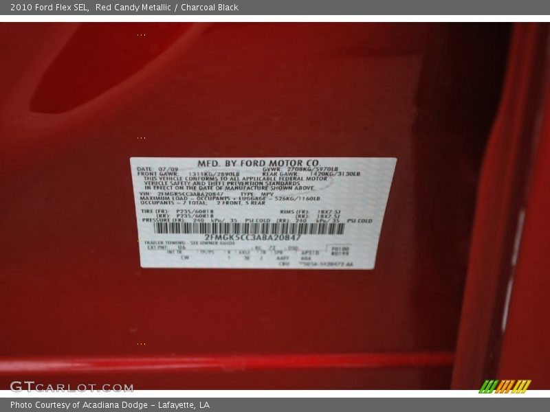 2010 Flex SEL Red Candy Metallic Color Code U6