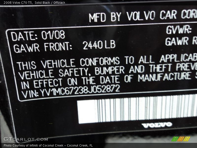 Solid Black / Offblack 2008 Volvo C70 T5
