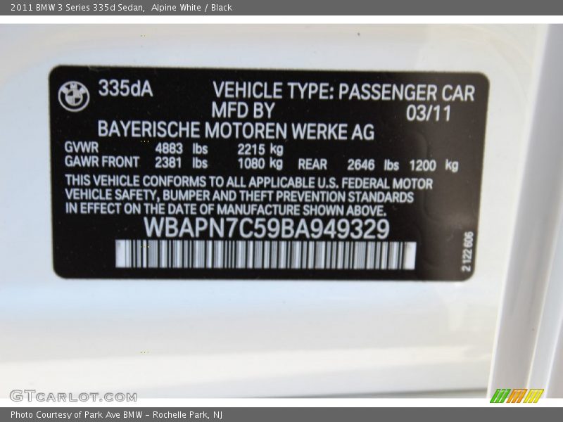 Alpine White / Black 2011 BMW 3 Series 335d Sedan