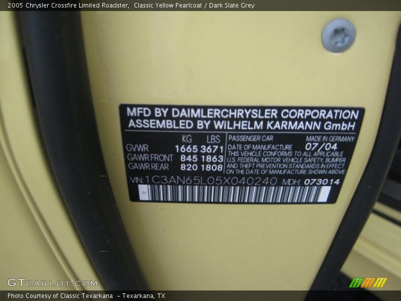 Classic Yellow Pearlcoat / Dark Slate Grey 2005 Chrysler Crossfire Limited Roadster