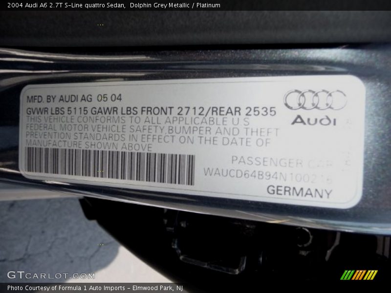 Dolphin Grey Metallic / Platinum 2004 Audi A6 2.7T S-Line quattro Sedan