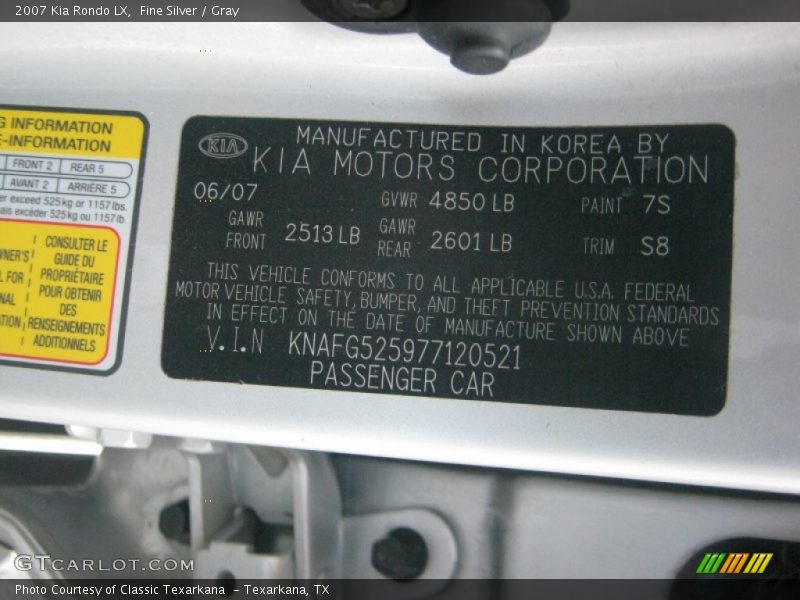 Fine Silver / Gray 2007 Kia Rondo LX