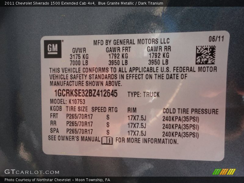 Blue Granite Metallic / Dark Titanium 2011 Chevrolet Silverado 1500 Extended Cab 4x4