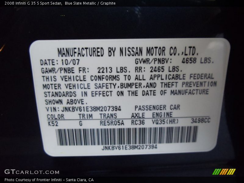 Blue Slate Metallic / Graphite 2008 Infiniti G 35 S Sport Sedan