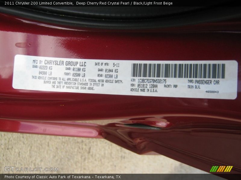 2011 200 Limited Convertible Deep Cherry Red Crystal Pearl Color Code PRP