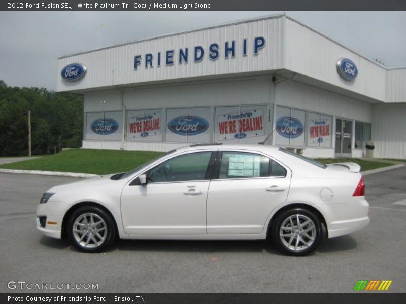 White Platinum Tri-Coat / Medium Light Stone 2012 Ford Fusion SEL