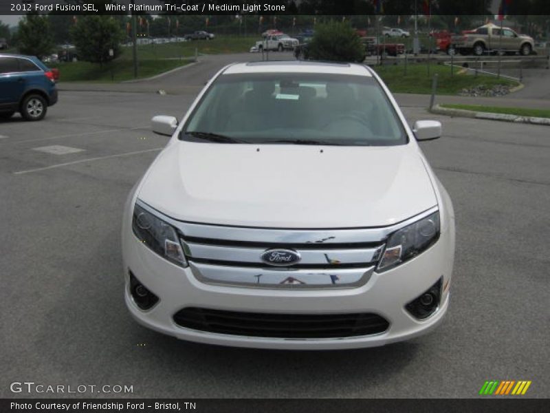 White Platinum Tri-Coat / Medium Light Stone 2012 Ford Fusion SEL