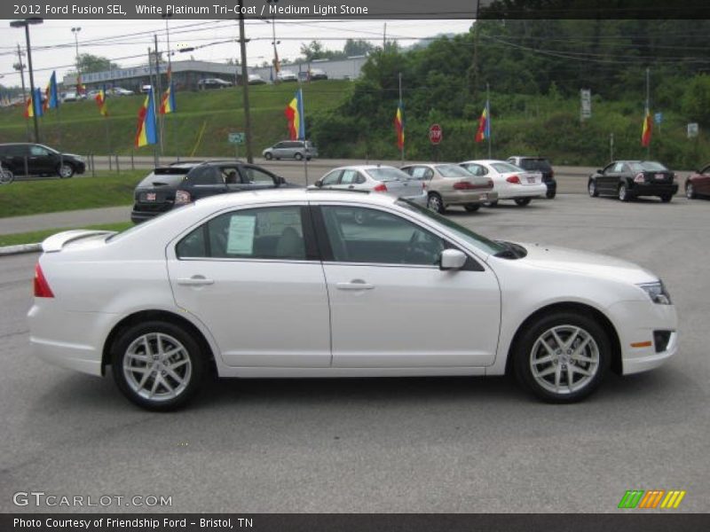 White Platinum Tri-Coat / Medium Light Stone 2012 Ford Fusion SEL