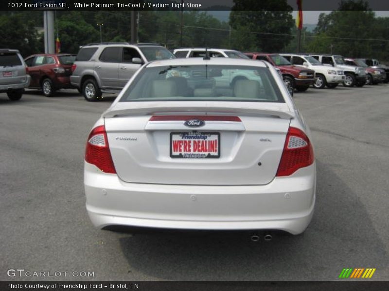 White Platinum Tri-Coat / Medium Light Stone 2012 Ford Fusion SEL
