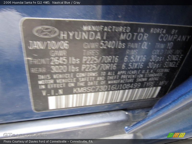 Nautical Blue / Gray 2006 Hyundai Santa Fe GLS 4WD