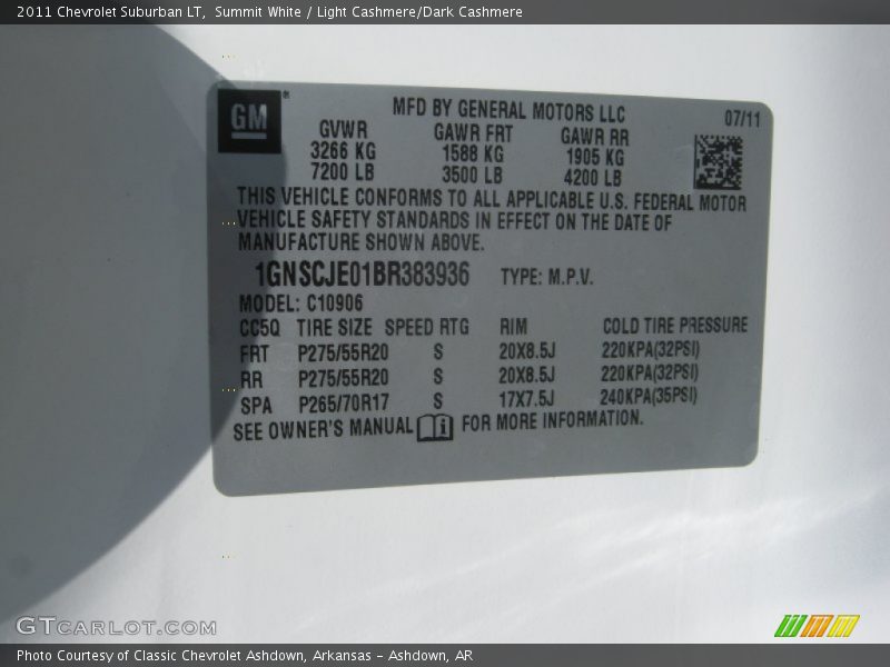 Summit White / Light Cashmere/Dark Cashmere 2011 Chevrolet Suburban LT