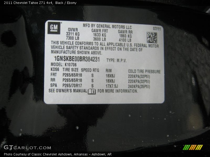 Black / Ebony 2011 Chevrolet Tahoe Z71 4x4