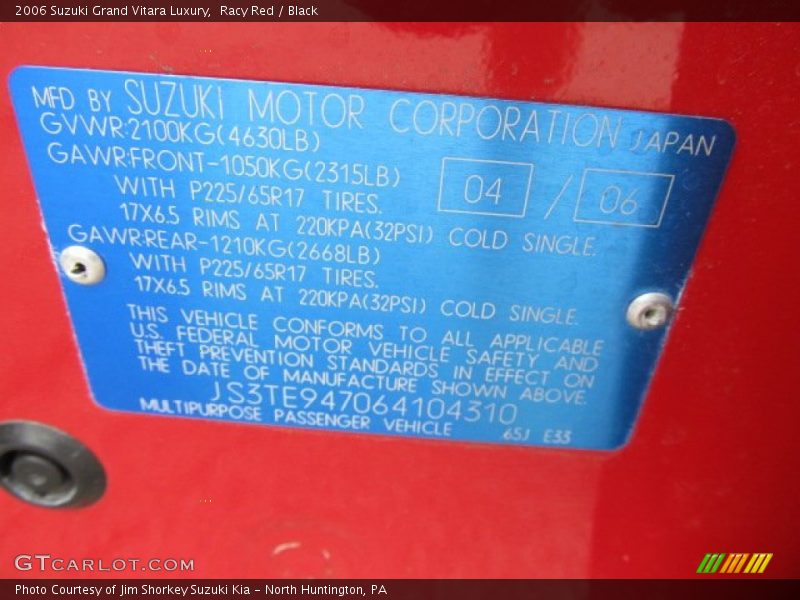 Racy Red / Black 2006 Suzuki Grand Vitara Luxury