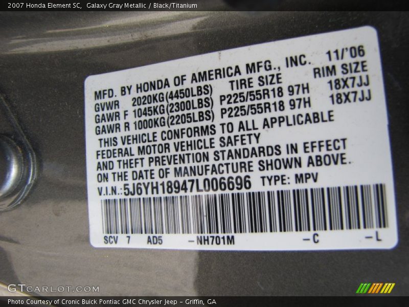 Galaxy Gray Metallic / Black/Titanium 2007 Honda Element SC