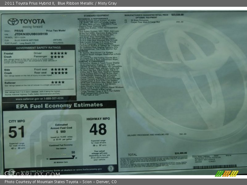 Blue Ribbon Metallic / Misty Gray 2011 Toyota Prius Hybrid II