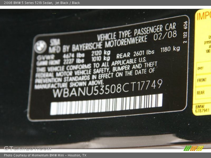 Jet Black / Black 2008 BMW 5 Series 528i Sedan