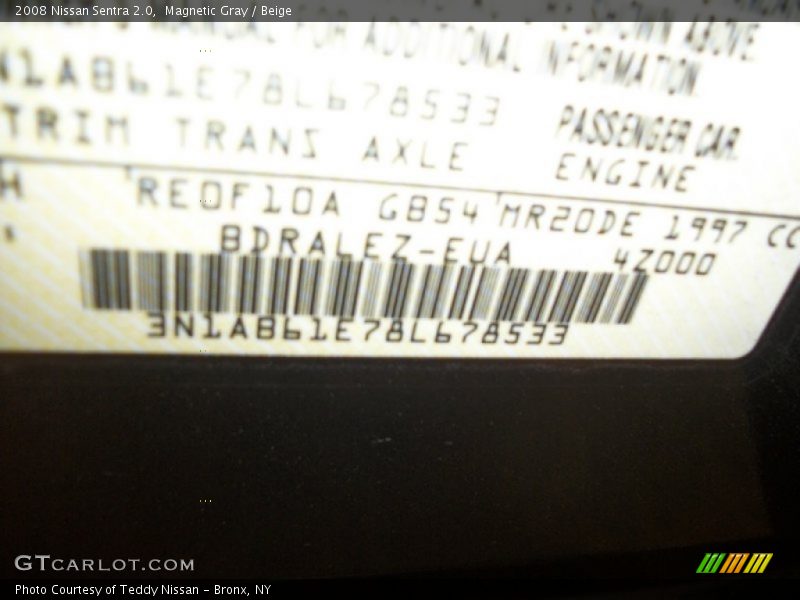 Magnetic Gray / Beige 2008 Nissan Sentra 2.0