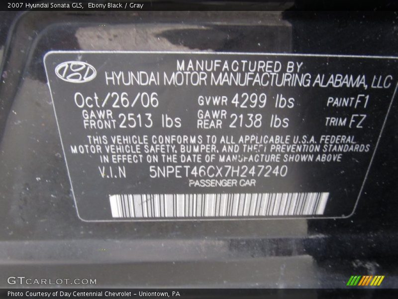 Ebony Black / Gray 2007 Hyundai Sonata GLS