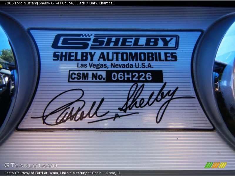 Info Tag of 2006 Mustang Shelby GT-H Coupe