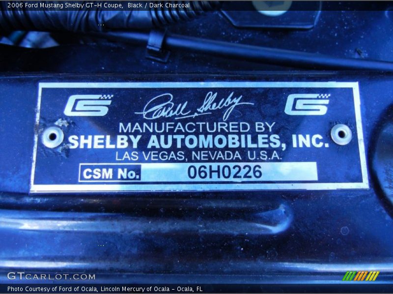 Info Tag of 2006 Mustang Shelby GT-H Coupe