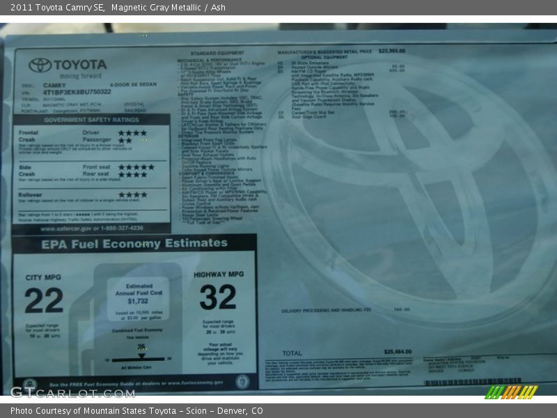 Magnetic Gray Metallic / Ash 2011 Toyota Camry SE