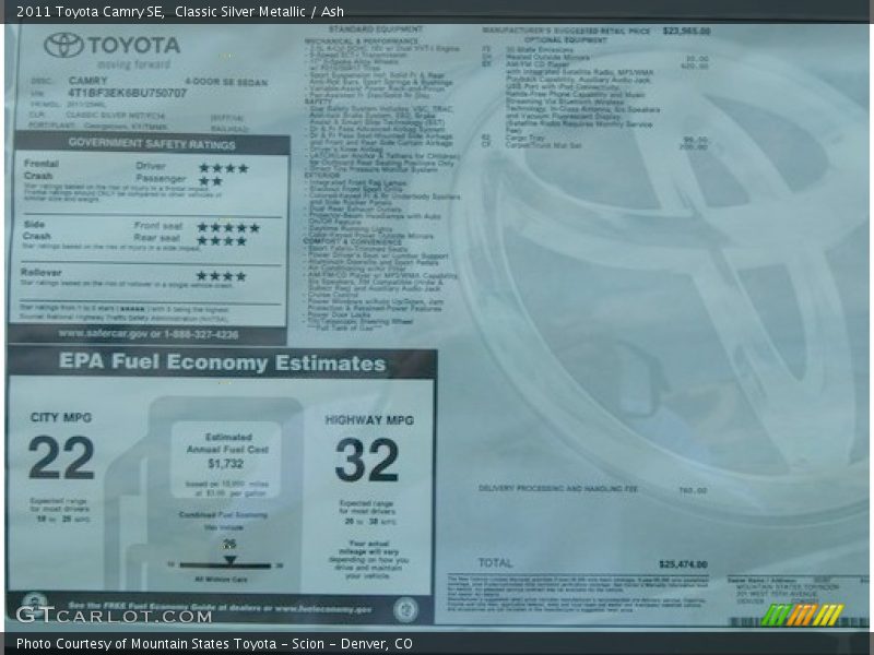 Classic Silver Metallic / Ash 2011 Toyota Camry SE