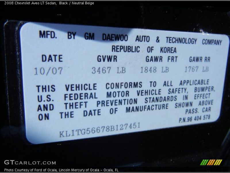 Black / Neutral Beige 2008 Chevrolet Aveo LT Sedan