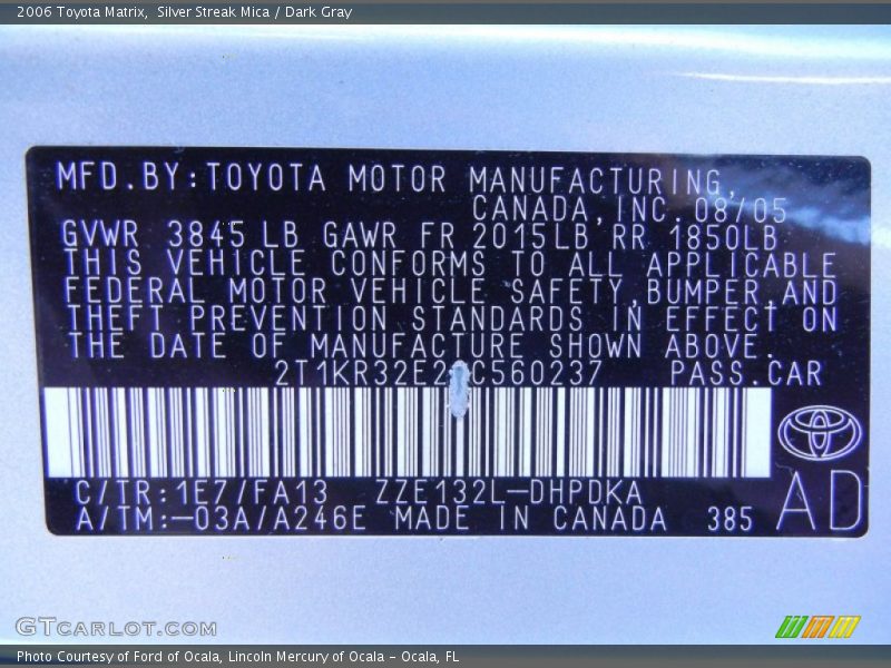 Silver Streak Mica / Dark Gray 2006 Toyota Matrix