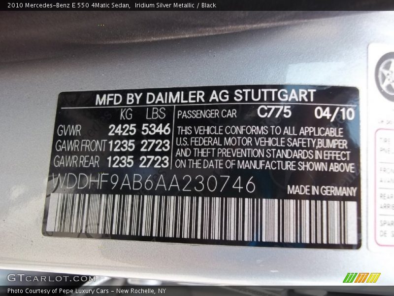 2010 E 550 4Matic Sedan Iridium Silver Metallic Color Code 775