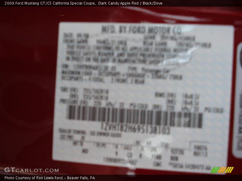 Dark Candy Apple Red / Black/Dove 2009 Ford Mustang GT/CS California Special Coupe