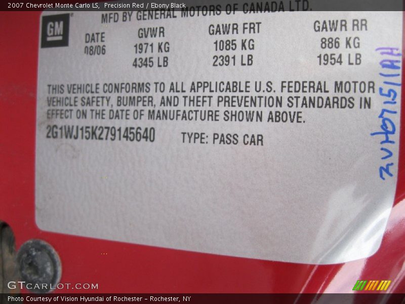Info Tag of 2007 Monte Carlo LS