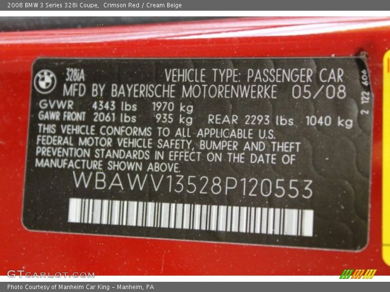 Crimson Red / Cream Beige 2008 BMW 3 Series 328i Coupe